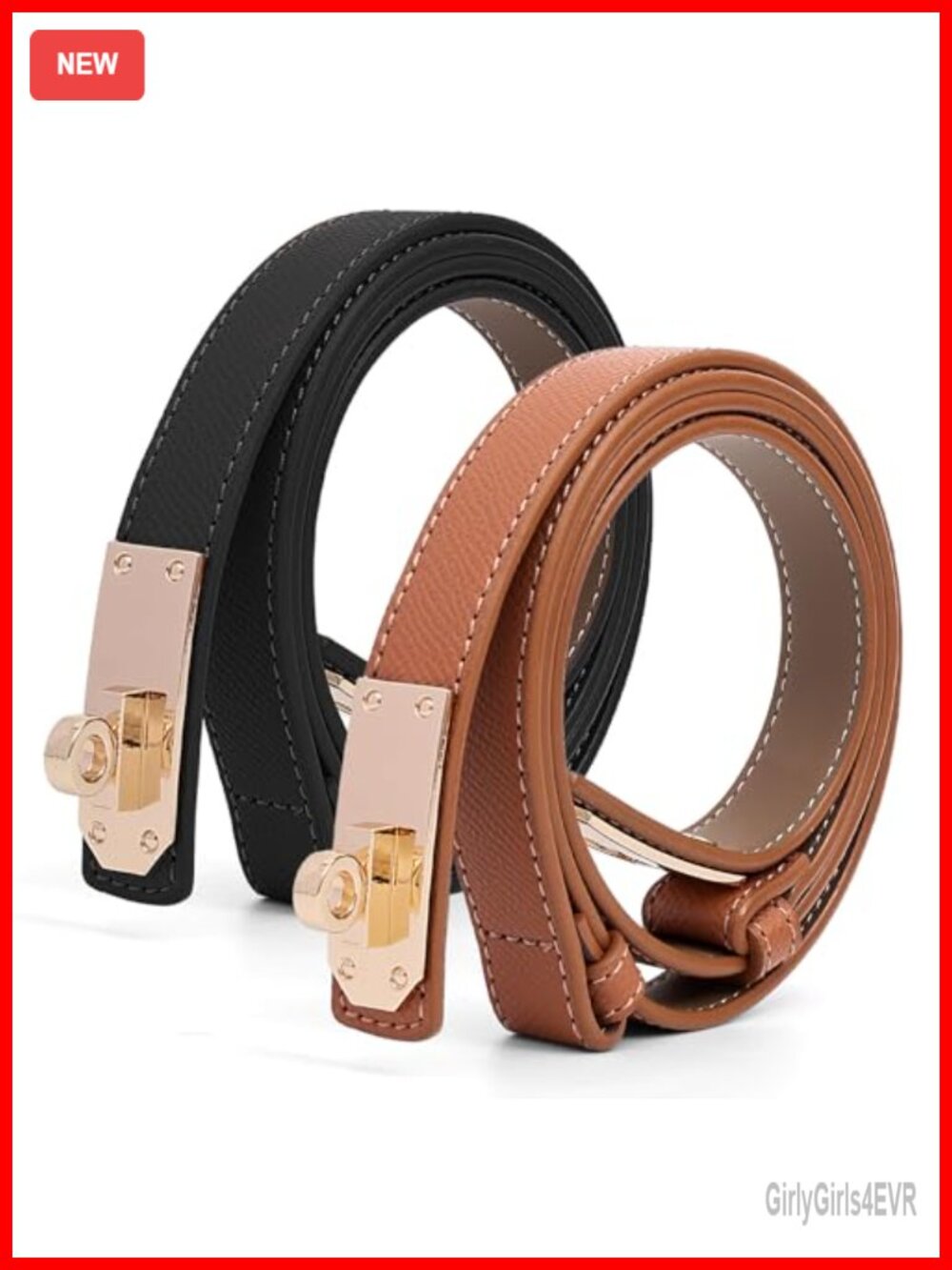 Women's Thin Leather Belt Adjustable Turn Lock Buckle for Pants Dresses Jeans